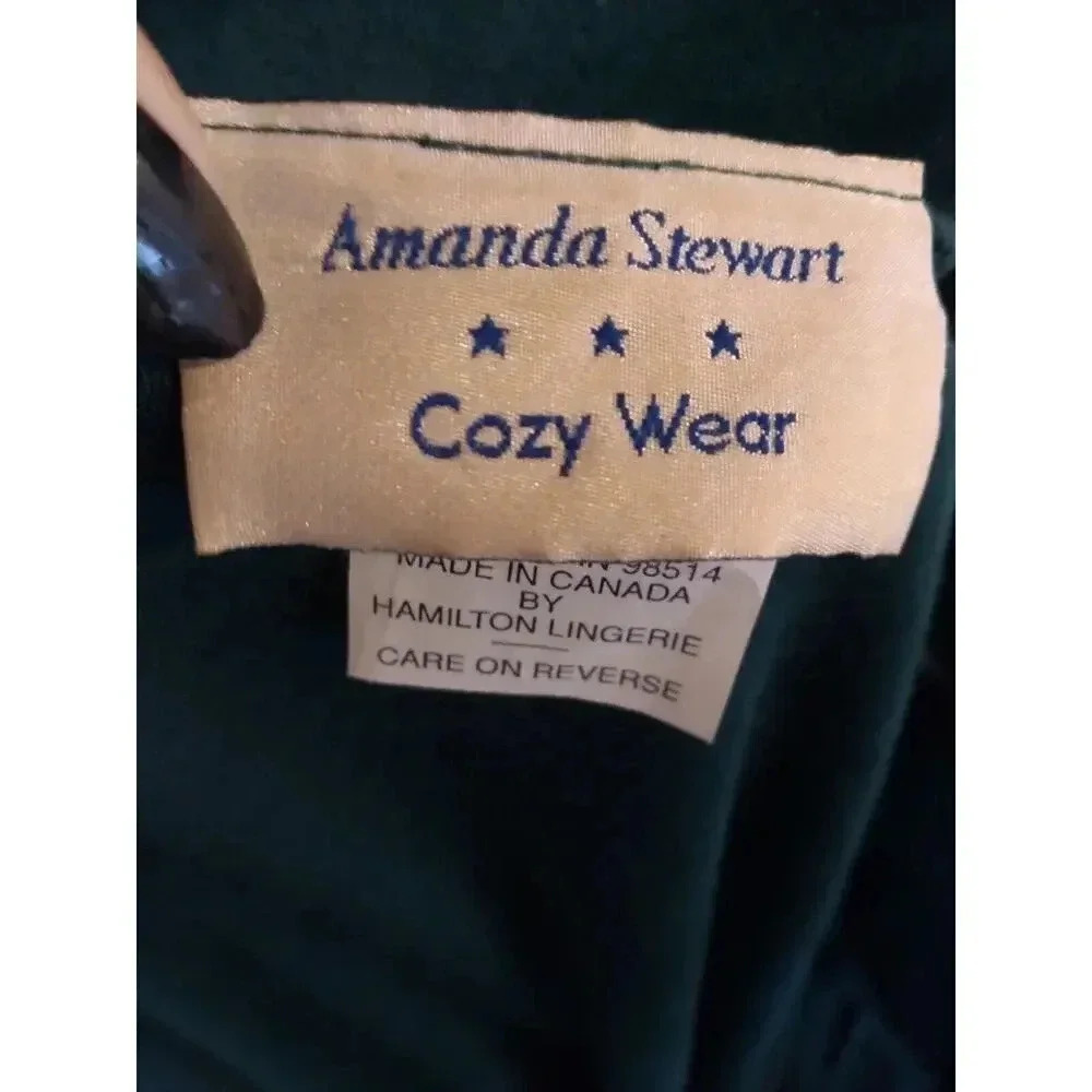 Amanda Stewart Cozy Wear Maxi Robe Green Embroider 1/2 Zip Sz XL Velour Bust 44" - Picture 9 of 12